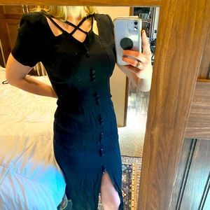 dawn joy black gothic dress with criss cross chest